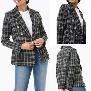 NWT Rachel Zoe Tartan Plaid Tweed Frayed Blazer